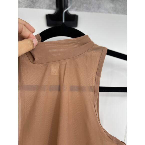 Bozzolo Womens Brown Mesh Sheer Mock Neck Crop Tank Top Sleeveless NEW Small - Picture 3 of 8